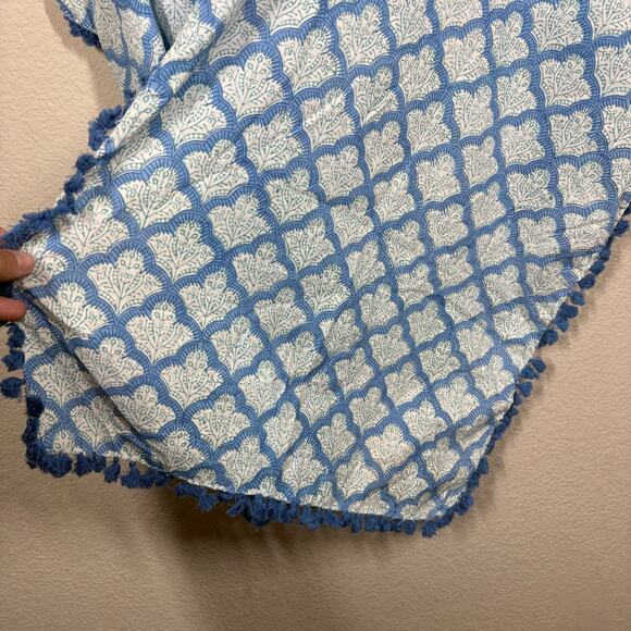 Roberta Roller Rabbit Jemina Pom Pom Scarf Rectangular Blue Floral Cotton - Picture 2 of 6